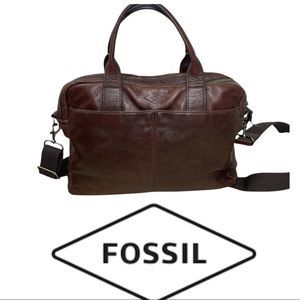 Fossil Leather Briefcase Crossbody Handbag Leather Brown